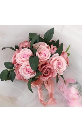 Girly Round Silk Flower Bridal Bouquets (Sold in a single piece) - Bridal Bouquets
