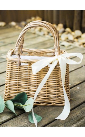 Flower Girl Wooden Flower Basket With Ribbons