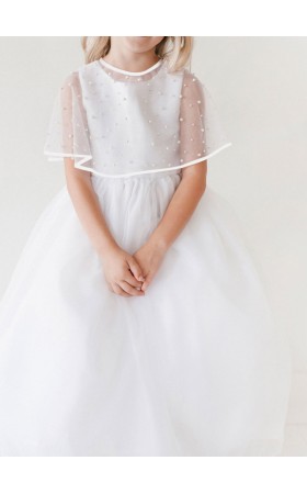 Flower Girl Tulle/Imitation Pearls Wraps With Beading